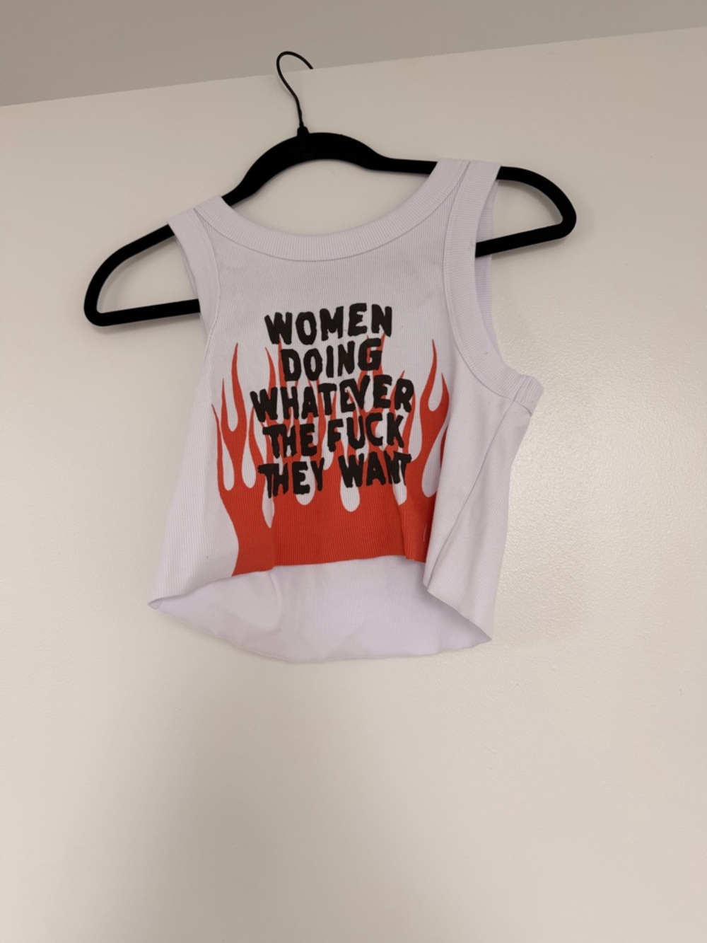 White Graphic Flame Cropped Tank Top - Women Doing Whatever